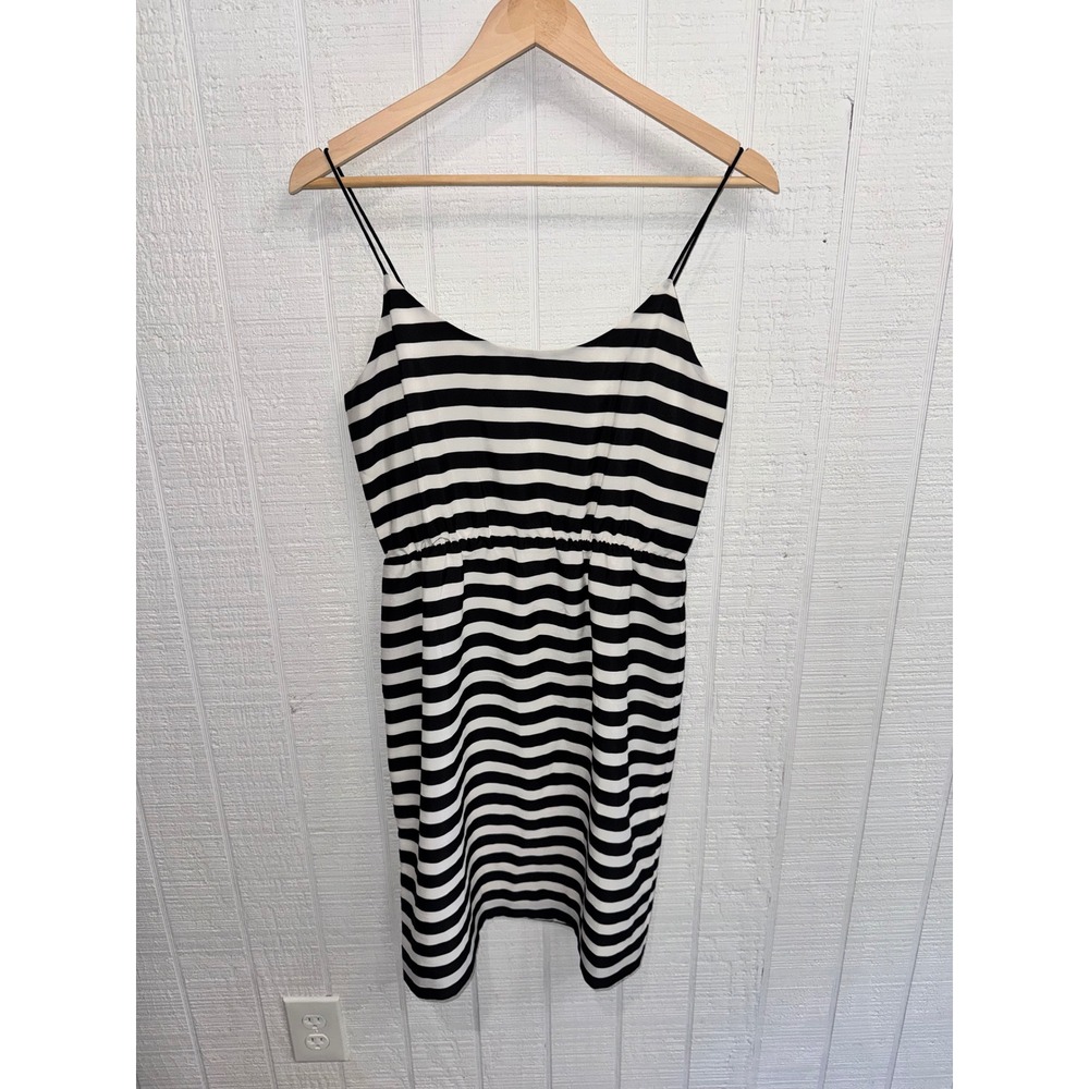 J.Crew Slip Dress Women Black White Striped Spaghetti Strap Elastic Waist 6